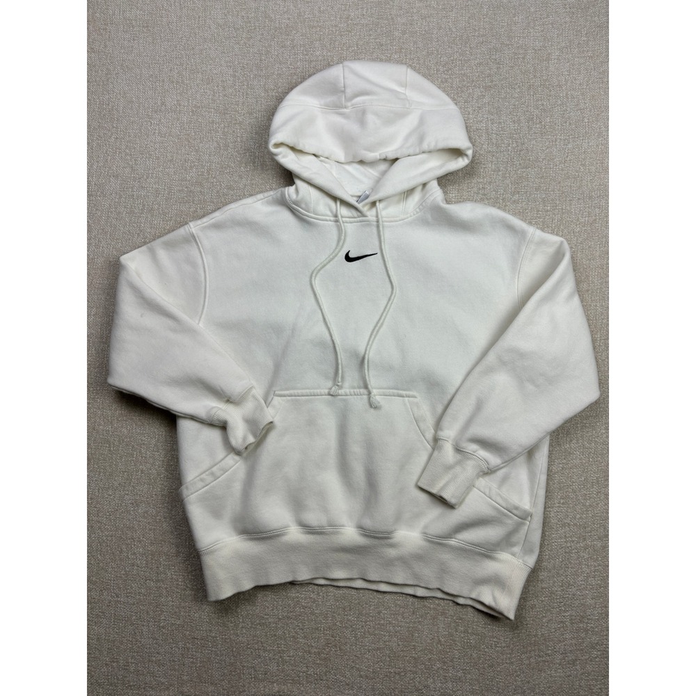 Nike Mens Small Center Swoosh Hoodie Sail White Fleece Pullover M V-564